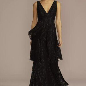 V-Neck Tiered Lace Tank Dress - Black, Size 12 (NWT - new with tags)